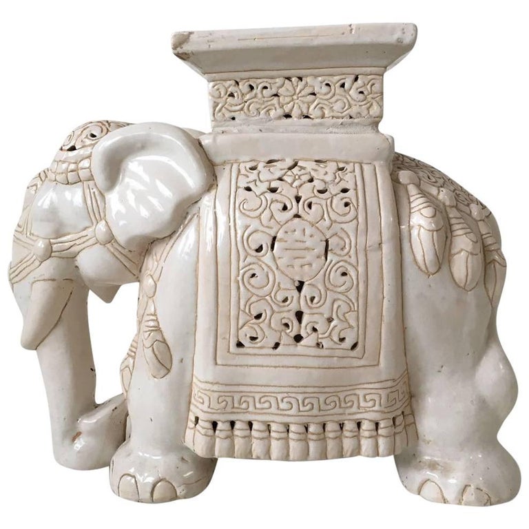 White Midcentury Ceramic Elephant Side Table, or Planter at 1stDibs |  vintage ceramic elephant table, white ceramic elephant plant stand, elephant  end tables ceramic