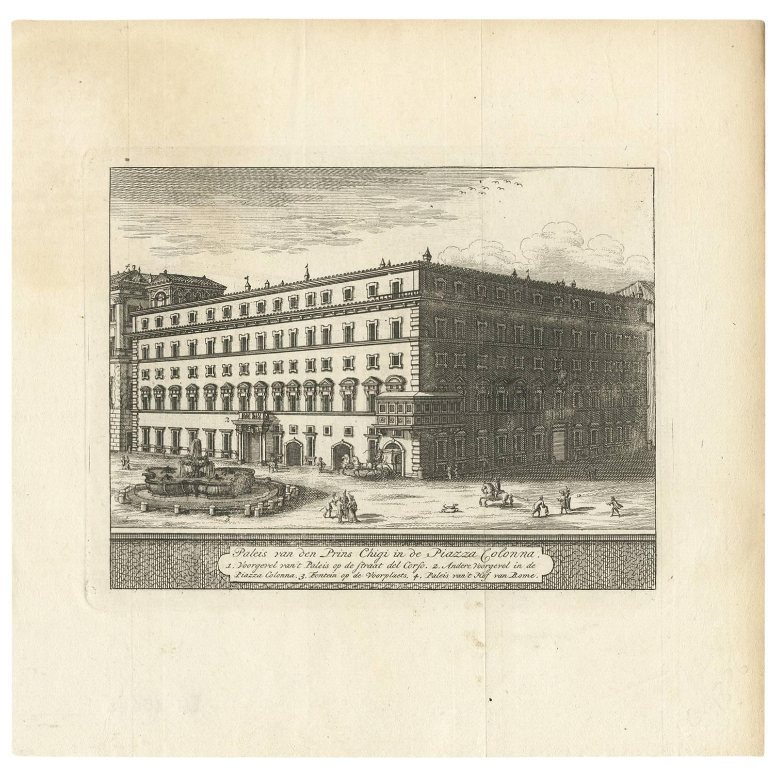 Antique Print of Palazzo Chigi Rome by M. de Bruyn, 1779 For Sale