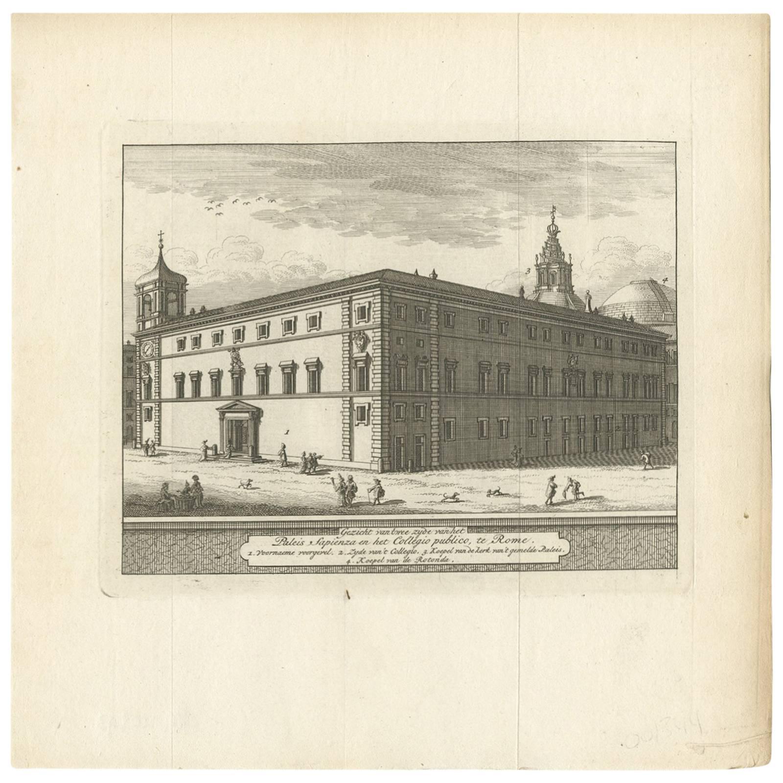 Antique Print of Palazzo Sapienza, Rome by M. De Bruyn, 1779 For Sale
