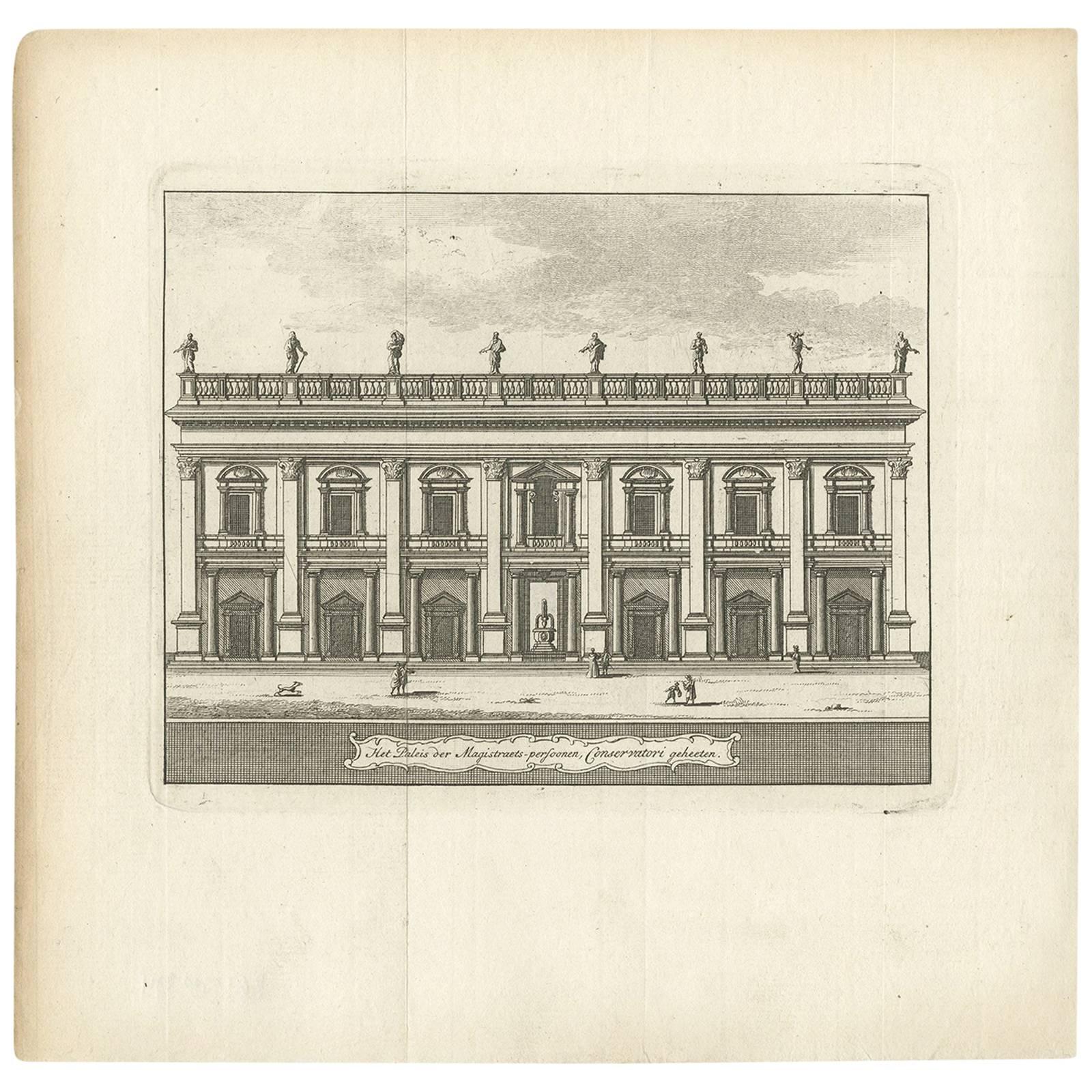 Antique Print of Palazzo Dei Conservatori Rome by M. de Bruyn, 1779 For Sale