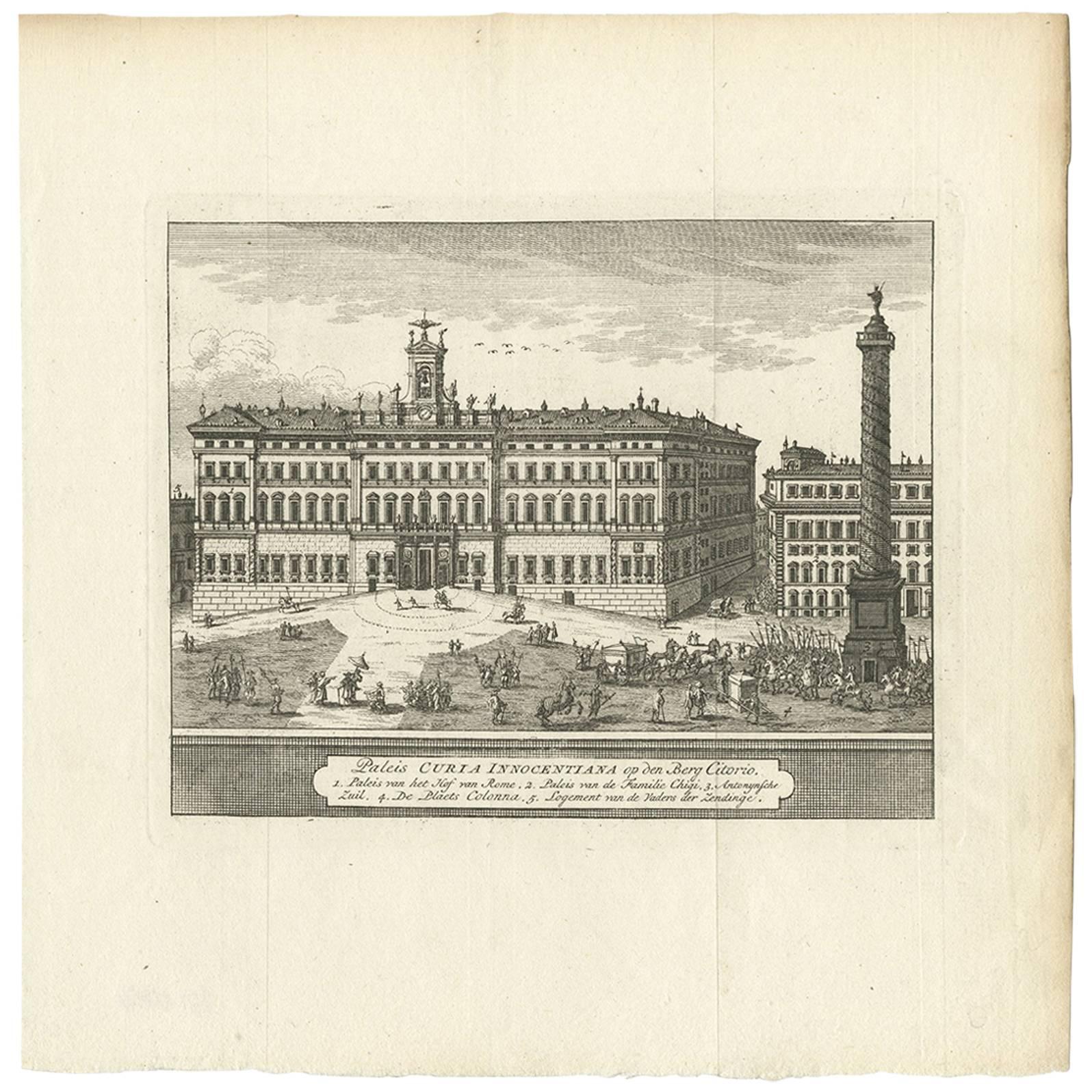 Antique Print of Palazzo Montecitorio, Rome by M. de Bruyn, 1779