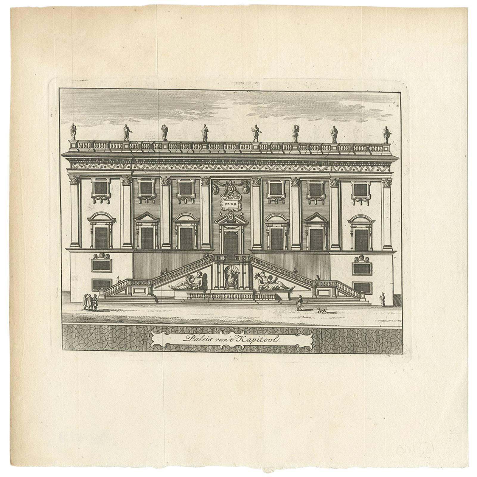 Antique Print of Palazzo Nuovo, Rome by M. de Bruyn, 1779