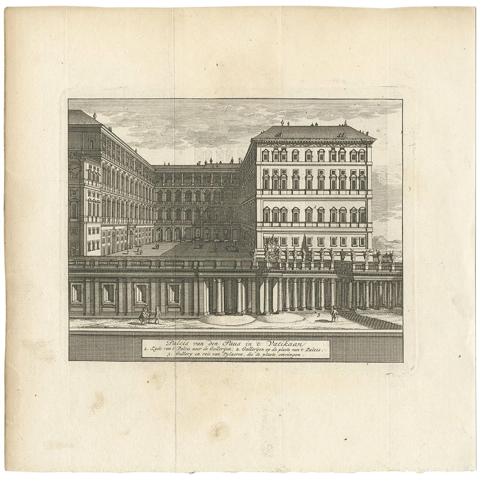 Antique Print of the Apostolic Palace in Rome by M. de Bruyn, 1779