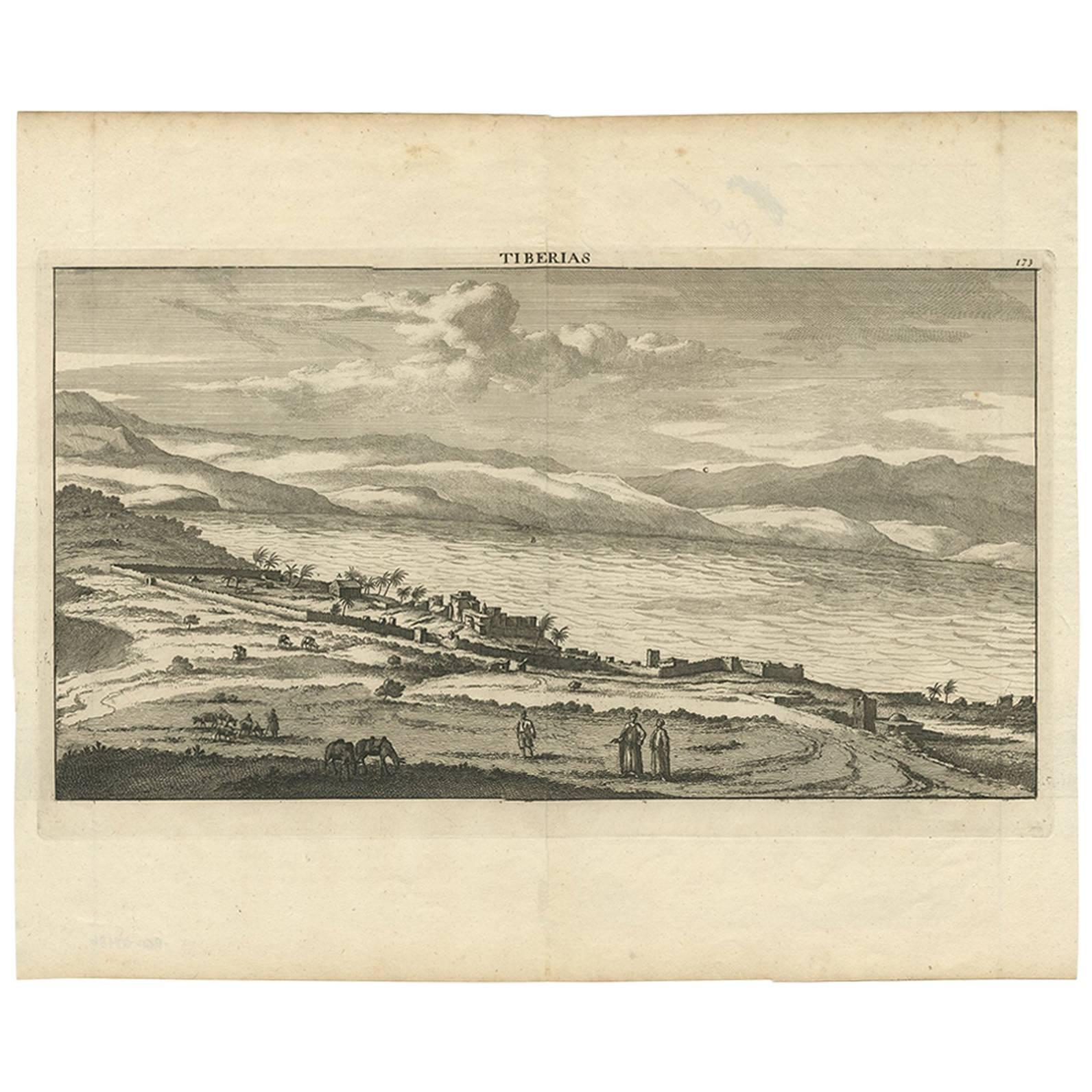 Antique Print of Tiberias 'Israel' by C. le Brun, 1700