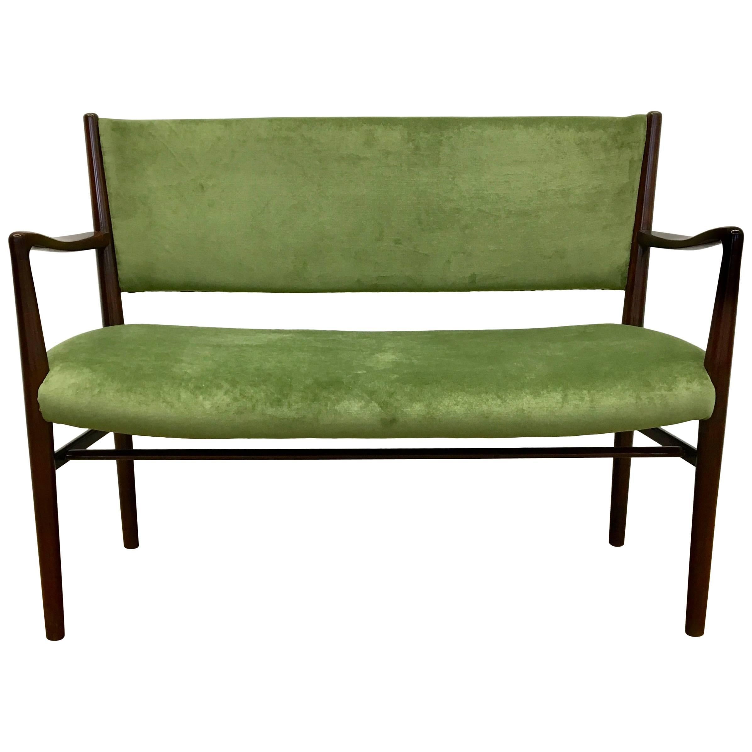 Reupholstered Green Midcentury Two-Seater Bench, 1950s