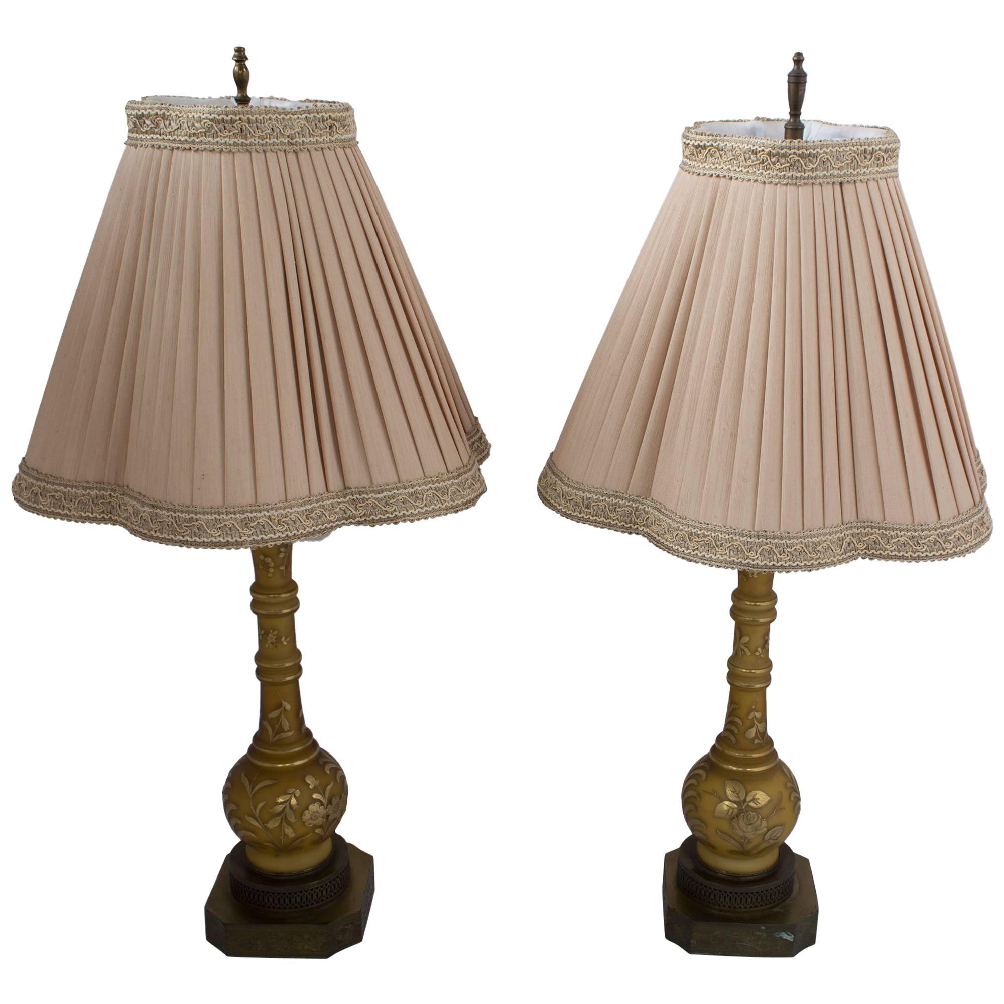 Venetian Glass Painted Glass Table Lamps, Pair