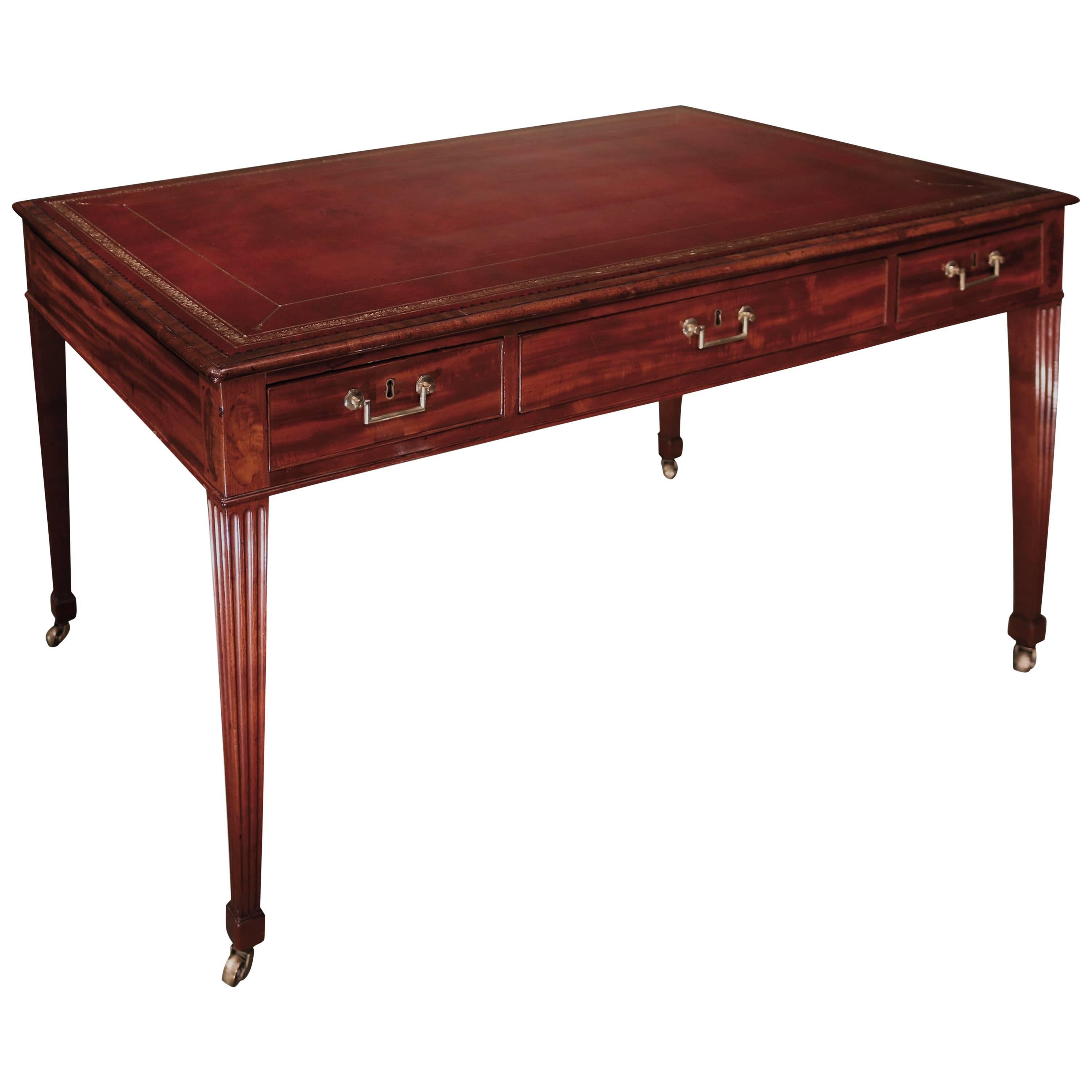 18th Century Mahogany Writing Table with Red Leather Top