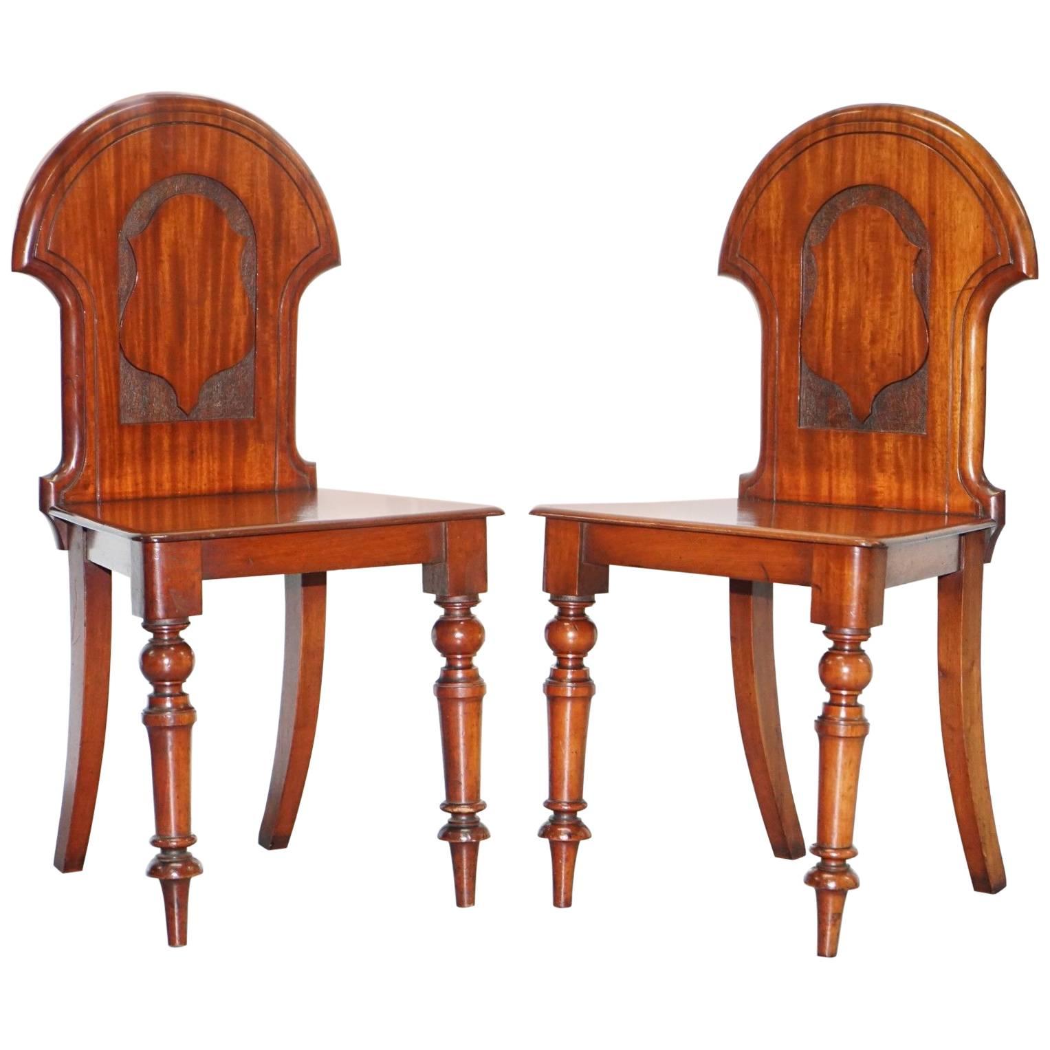 Pair of Stunning Regency Mahogany circa 1830 Shield Back Hall Chairs Nice Patina