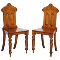Antique Pair of Stunning Regency Mahogany circa 1830 Shield Back Hall Chairs Nice Patina
