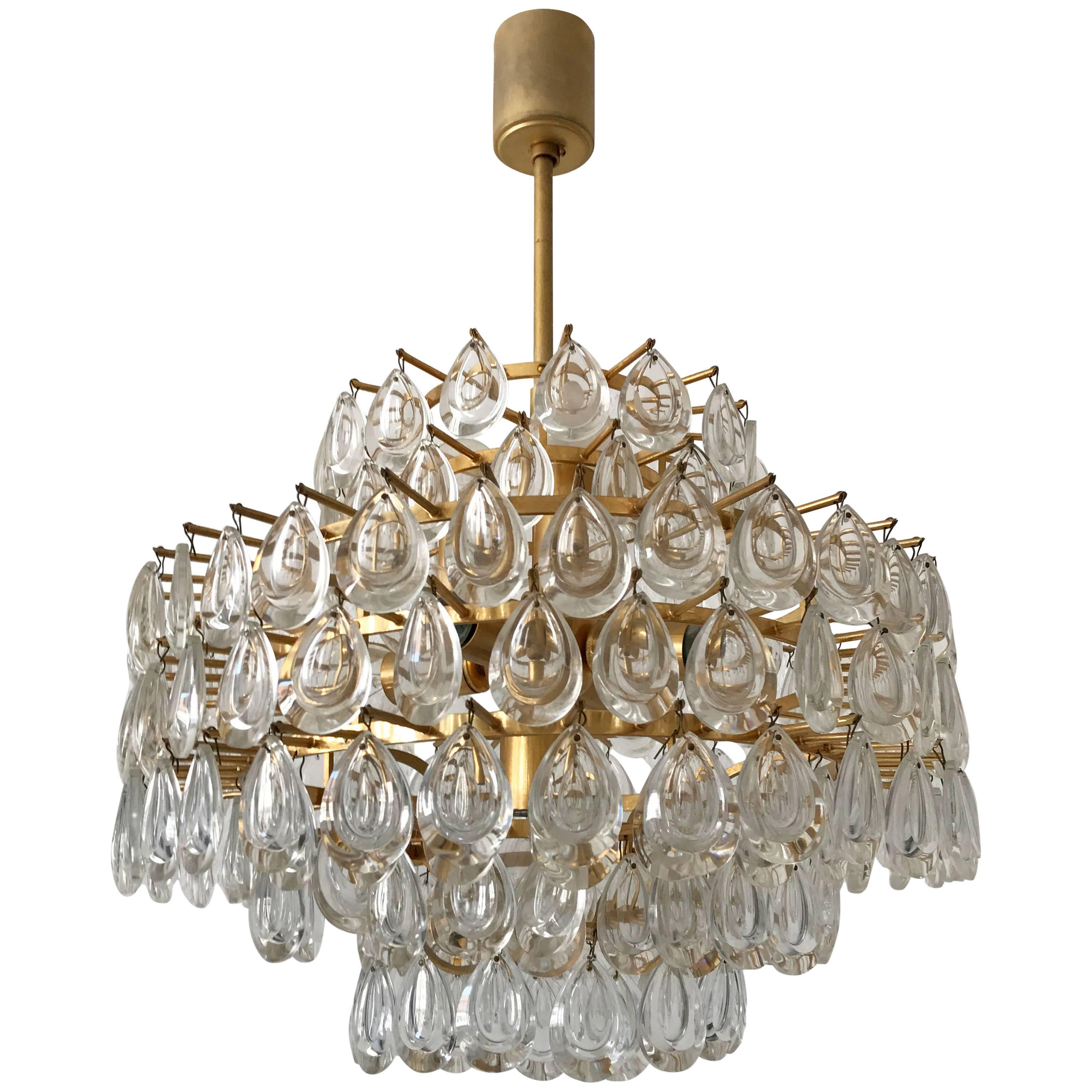 Seven-Tiered Gilt Brass Chandelier or Pendant Lamp by Palwa Germany 1960s For Sale