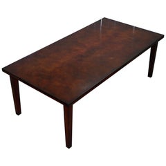 8-12 Person Heritage Whiskey Brown Leather Upholstered Dining Table Hand-Dyed