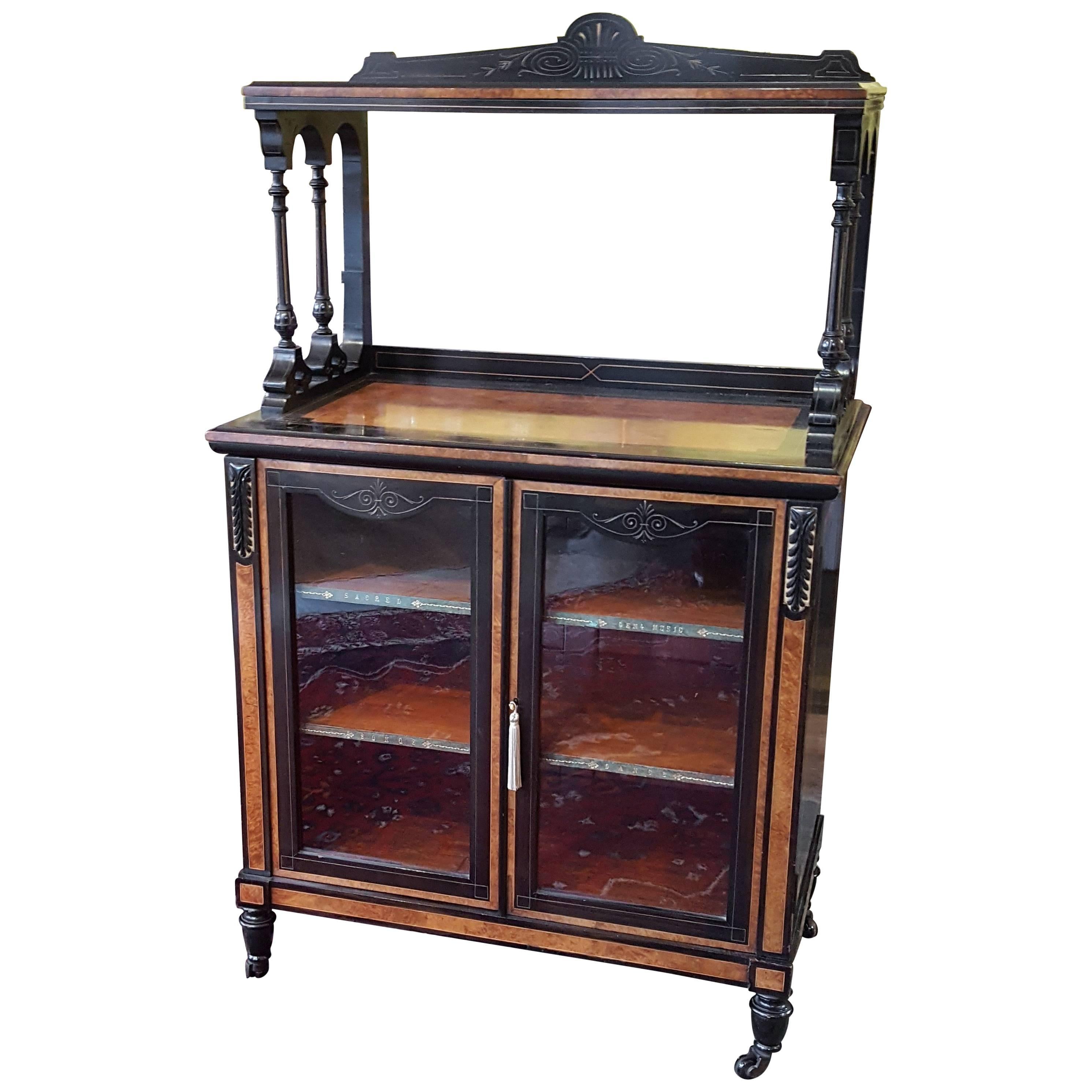 Late Victorian Amboyna and Ebonized Music Cabinet