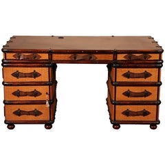 Used Maitland-Smith Three-Part Rattan Desk in the Form of Travel Trunk