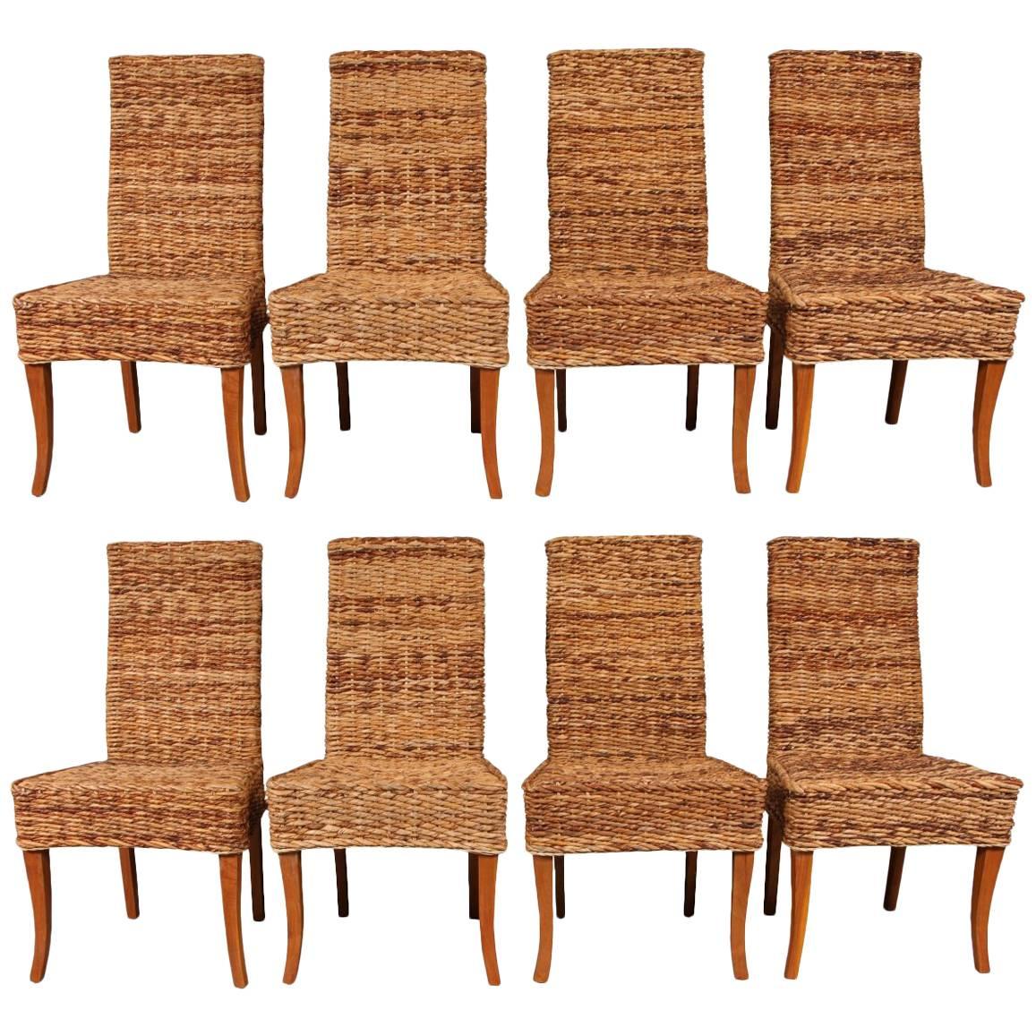 Set of Eight Woven Sisal Dining Side Chairs