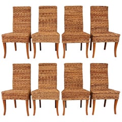Set of Eight Woven Sisal Dining Side Chairs