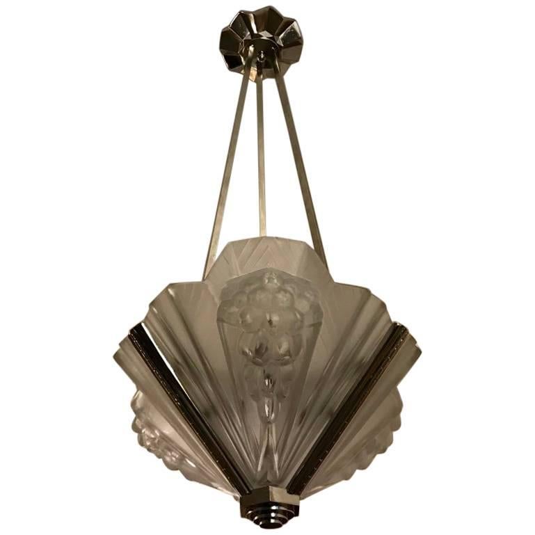 French Art Deco Pendant Chandelier Signed by Atelier Petitot For Sale