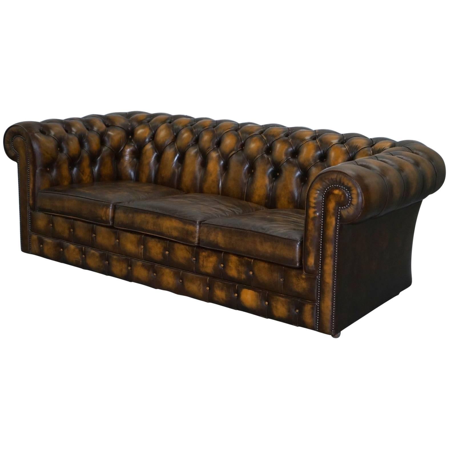 Substantial Hand Dyed Aged Brown Leather Chesterfield Sofa Bed from Mill Rook