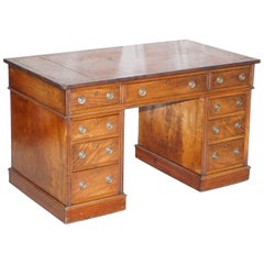 Lovely Original Period Antique Victorian Mahogany Partner Desk with Leather Top