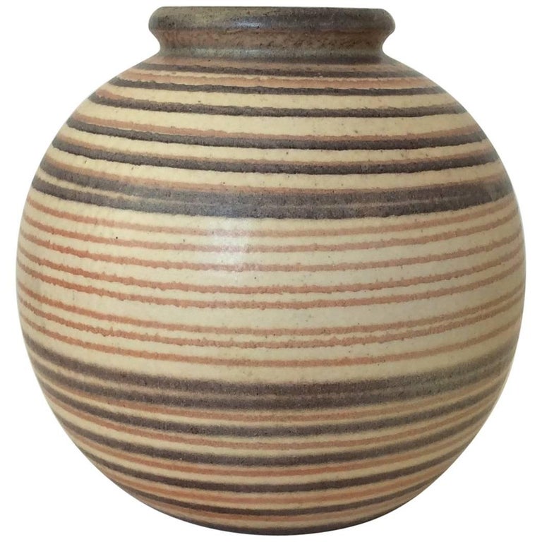 Ceramic Striped Ball Vase, circa 1930. For Sale at 1stDibs