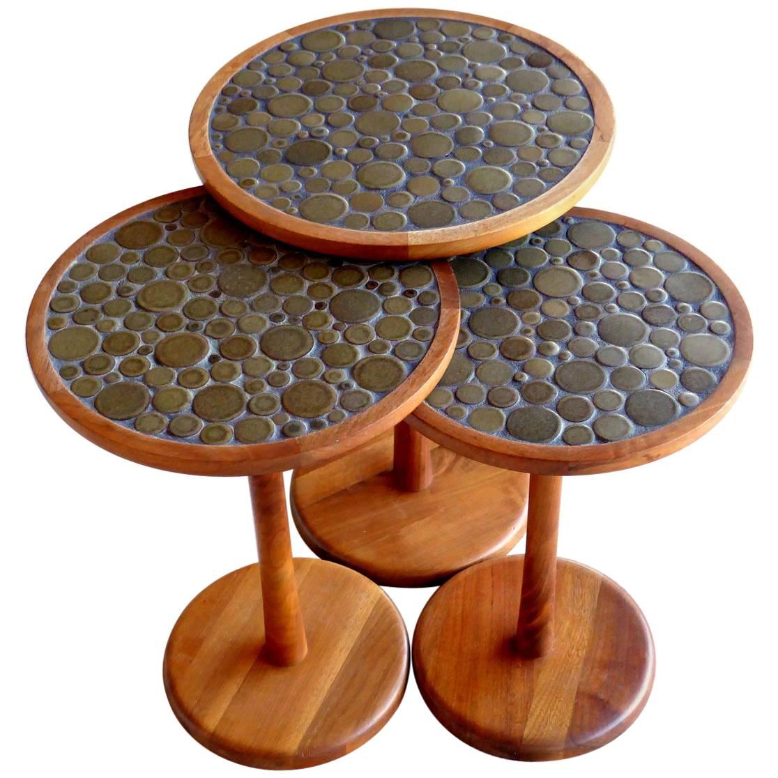 Tile and Teak Nesting Tables by Martz for Marshall Studios For Sale