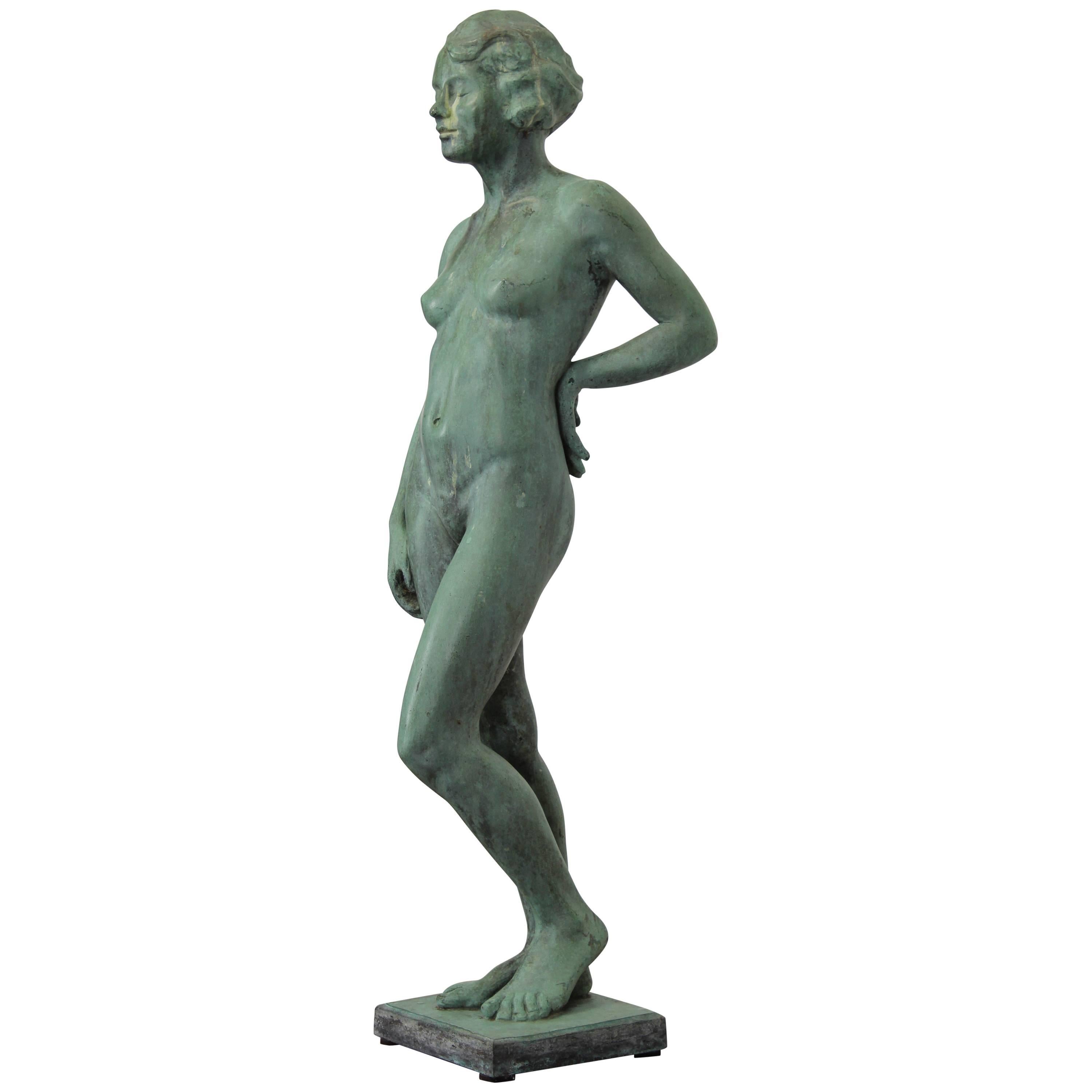 Harriet Whitney Frishmuth Style Art Deco Bronze Nude Garden Statue, 1930s