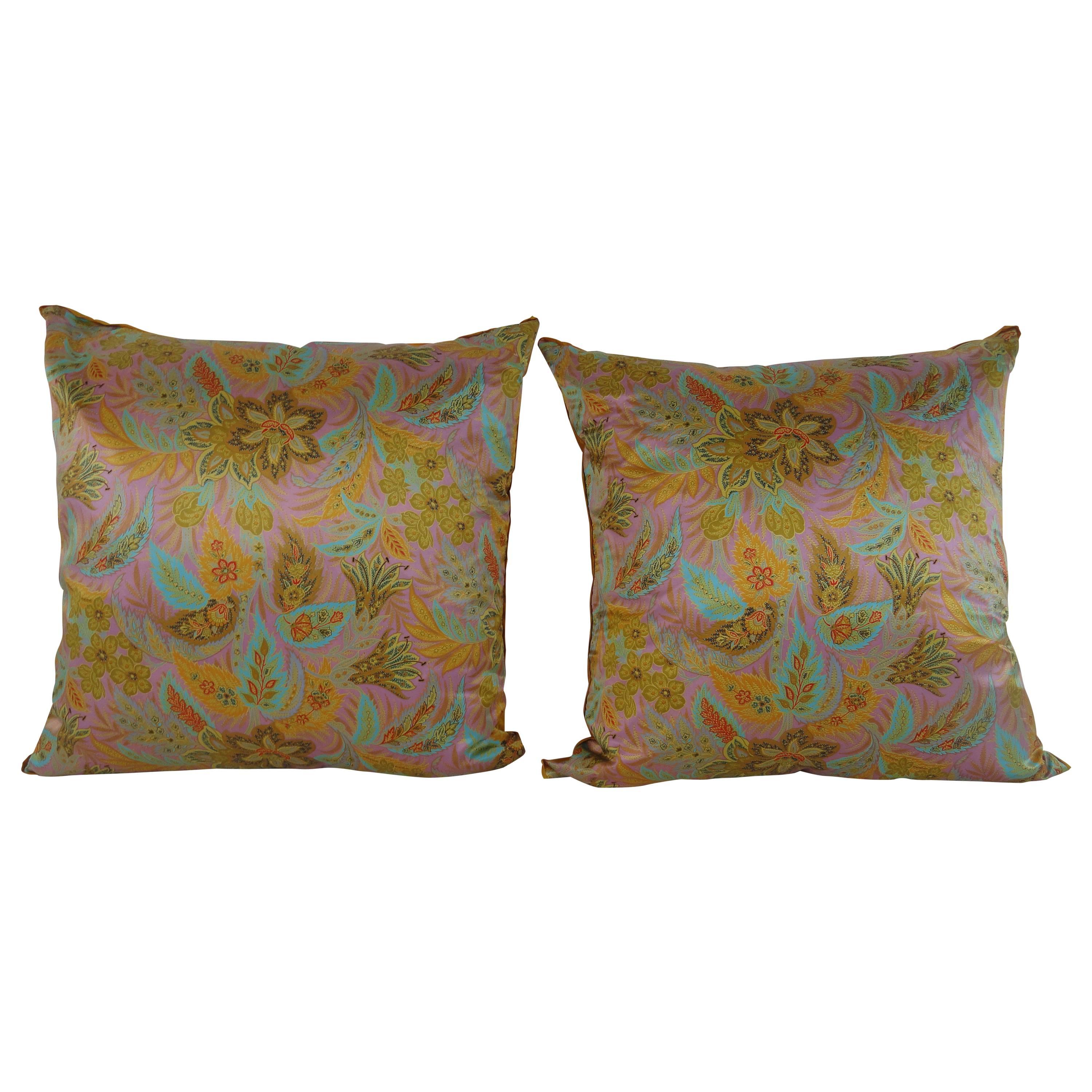 Pair of Ungaro Couture Silk Pillows For Sale