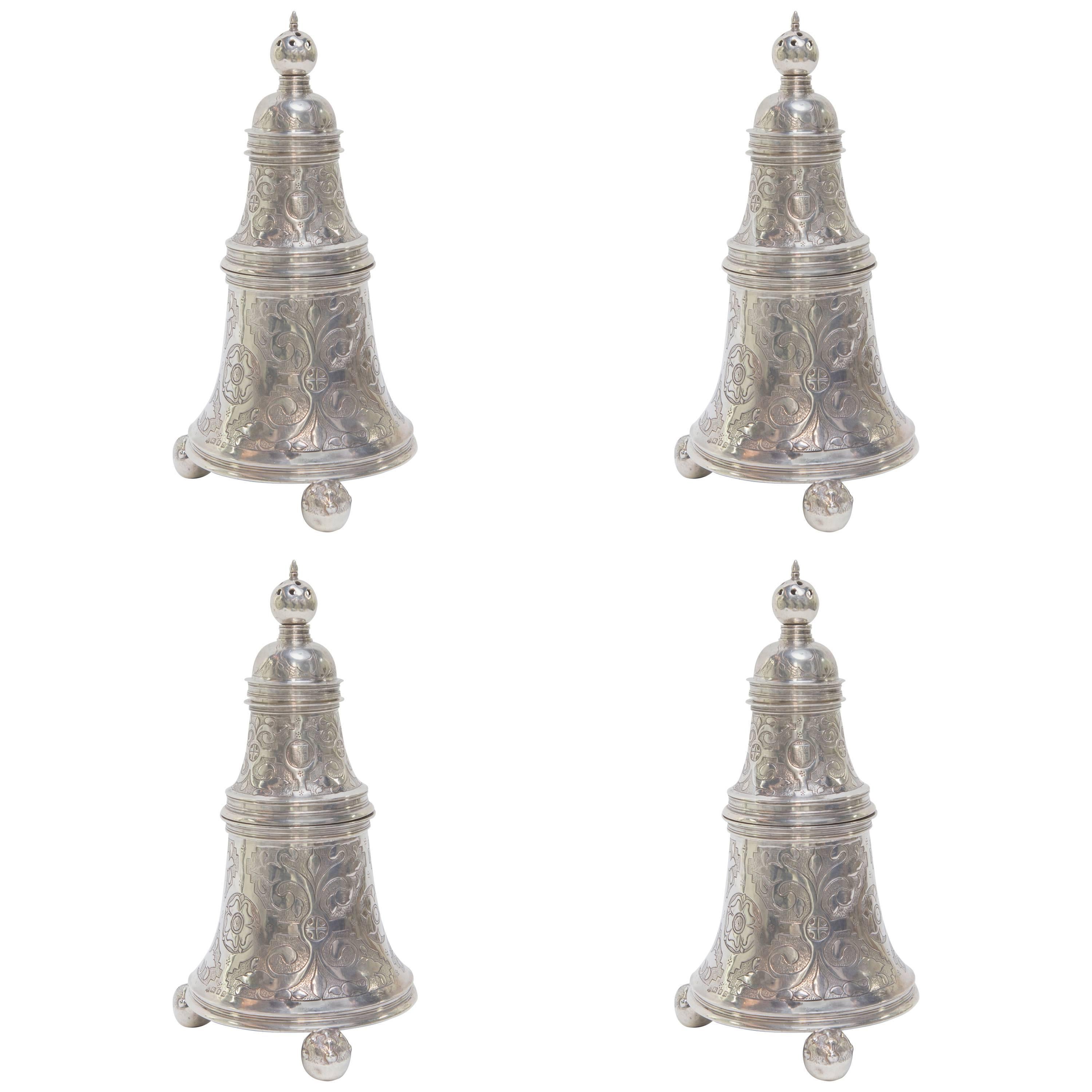 Set of Four Bell Sterling Silver Salts Salters England, Circa 1928