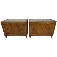 Pair of Midcentury Inlaid Marble and Fruitwood Tabled