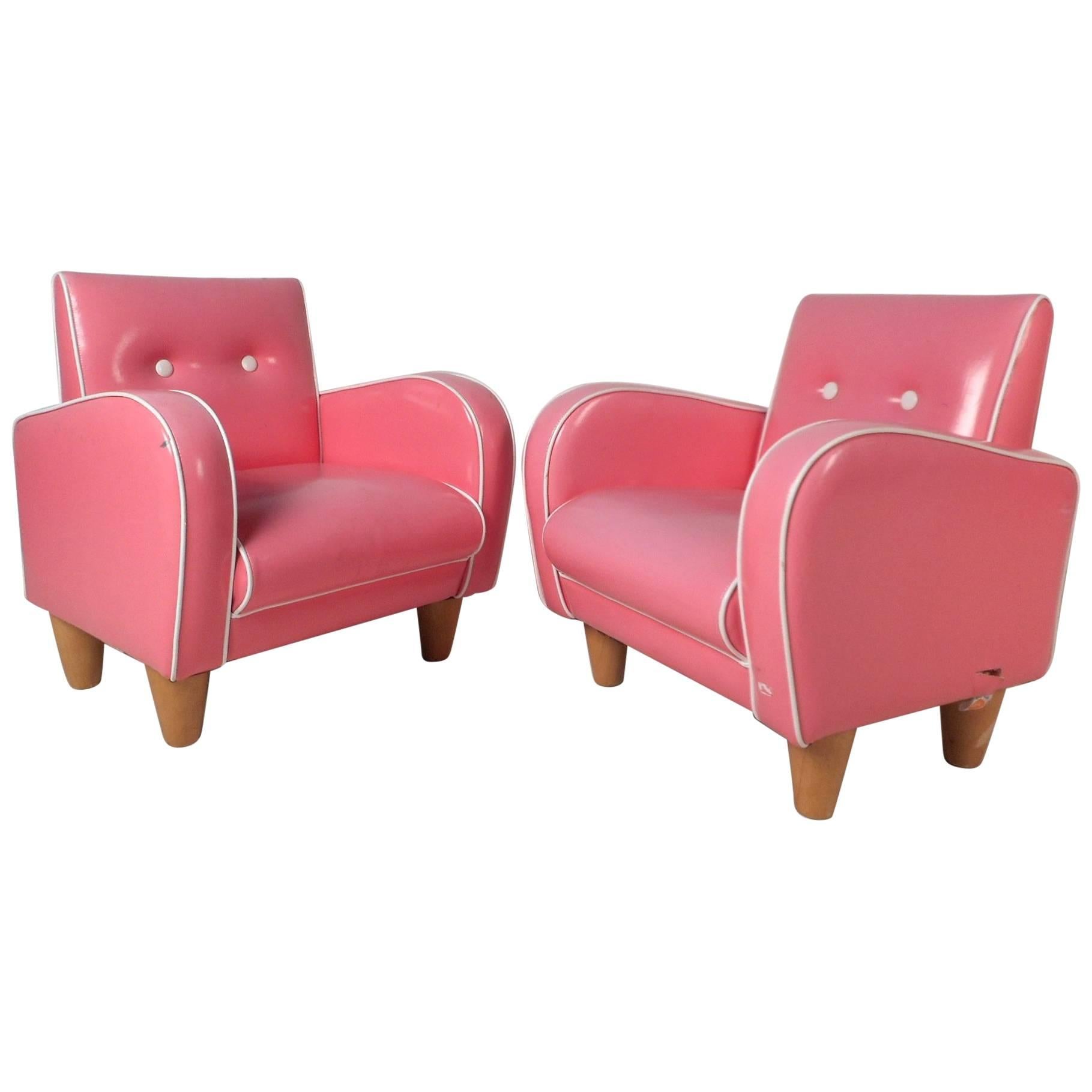 Pair of Children’s Contemporary Modern Pink Lounge Chairs