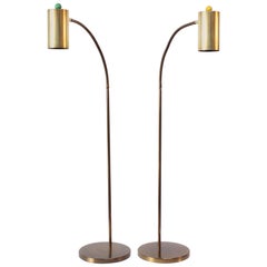 Retro Pair of Brass Gooseneck Floor Lamps by Koch and Lowy