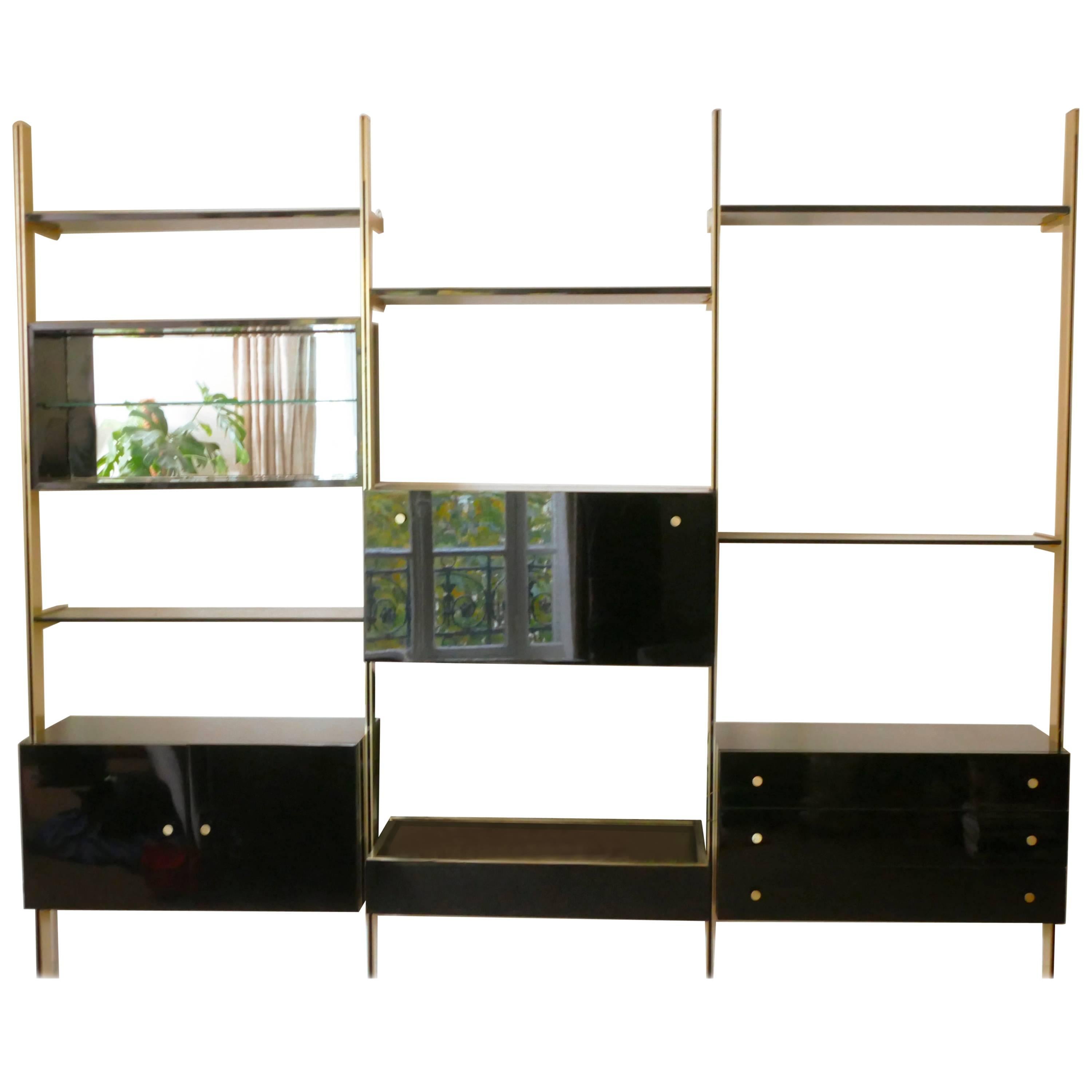 Lacquer and Brass Shelves Roche Bobois, 1970s