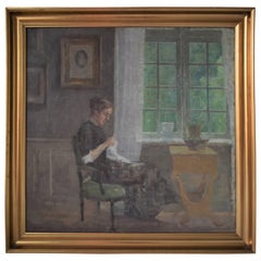 Intérieur avec une couturière près de la fenêtre, Niels Holsøe, vers 1920