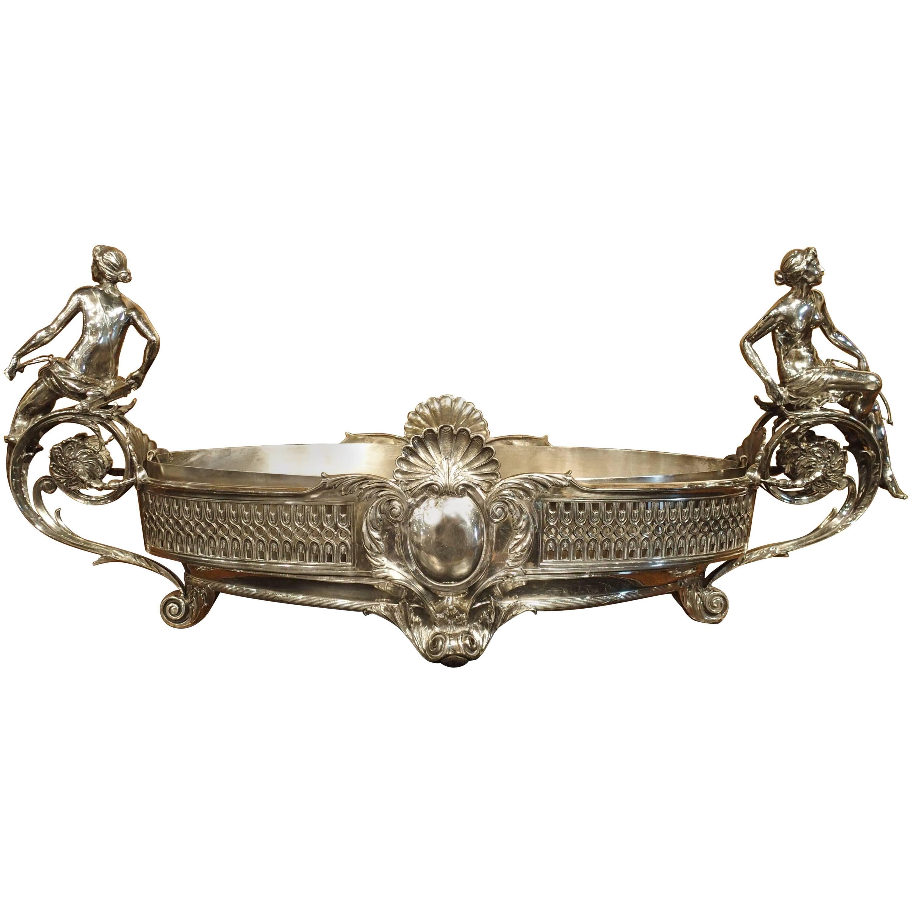 Large Antique Silvered Bronze Jardiniere from France, circa 1890