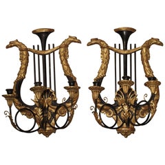 Pair of Empire Style Carved Wood and Metal Sconces from Italy