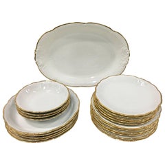 vaisselle en porcelaine blanche et or 22 carats "Casa Oro" des années 1950:: ensemble de 21 pièces