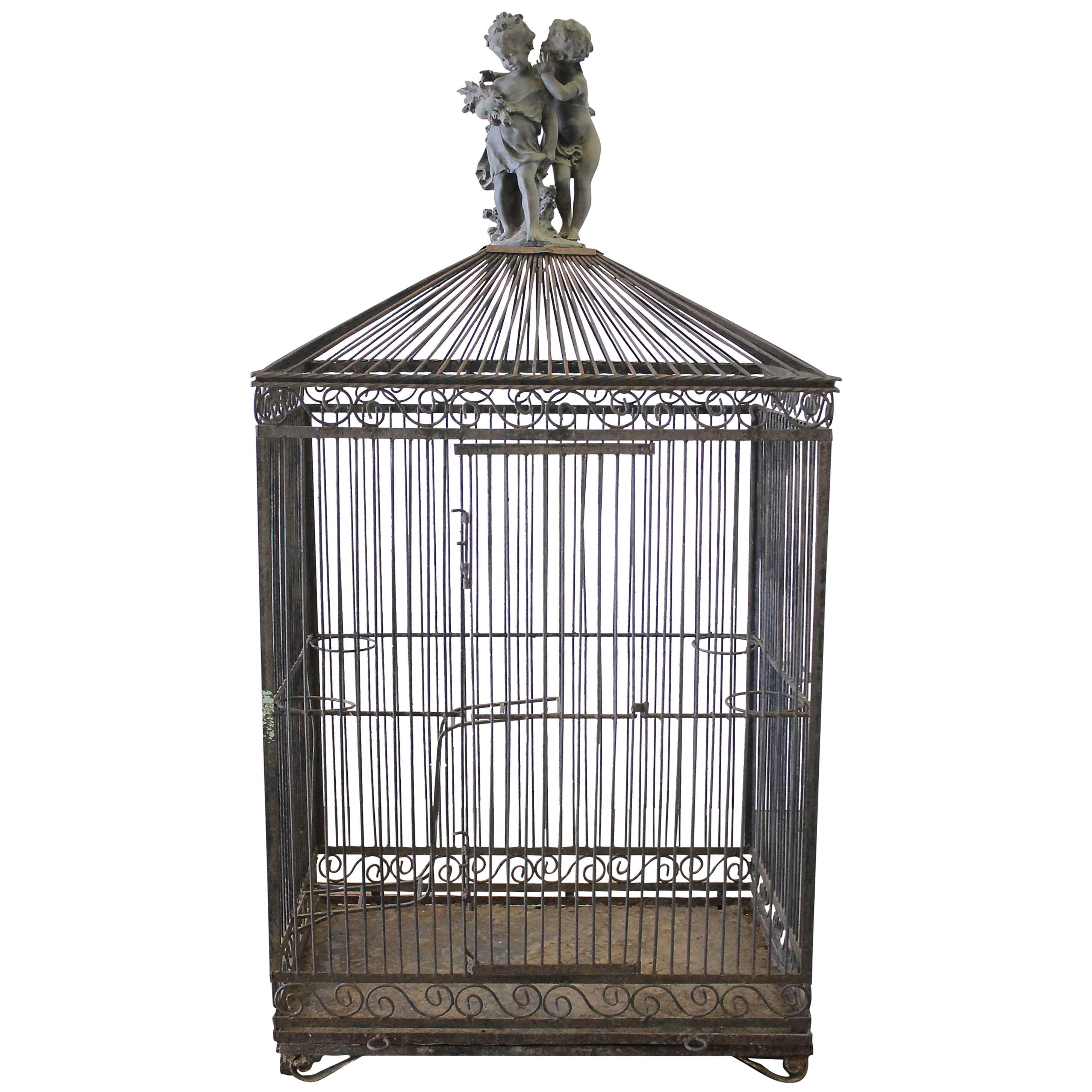 Large Antique Iron Bird Cage