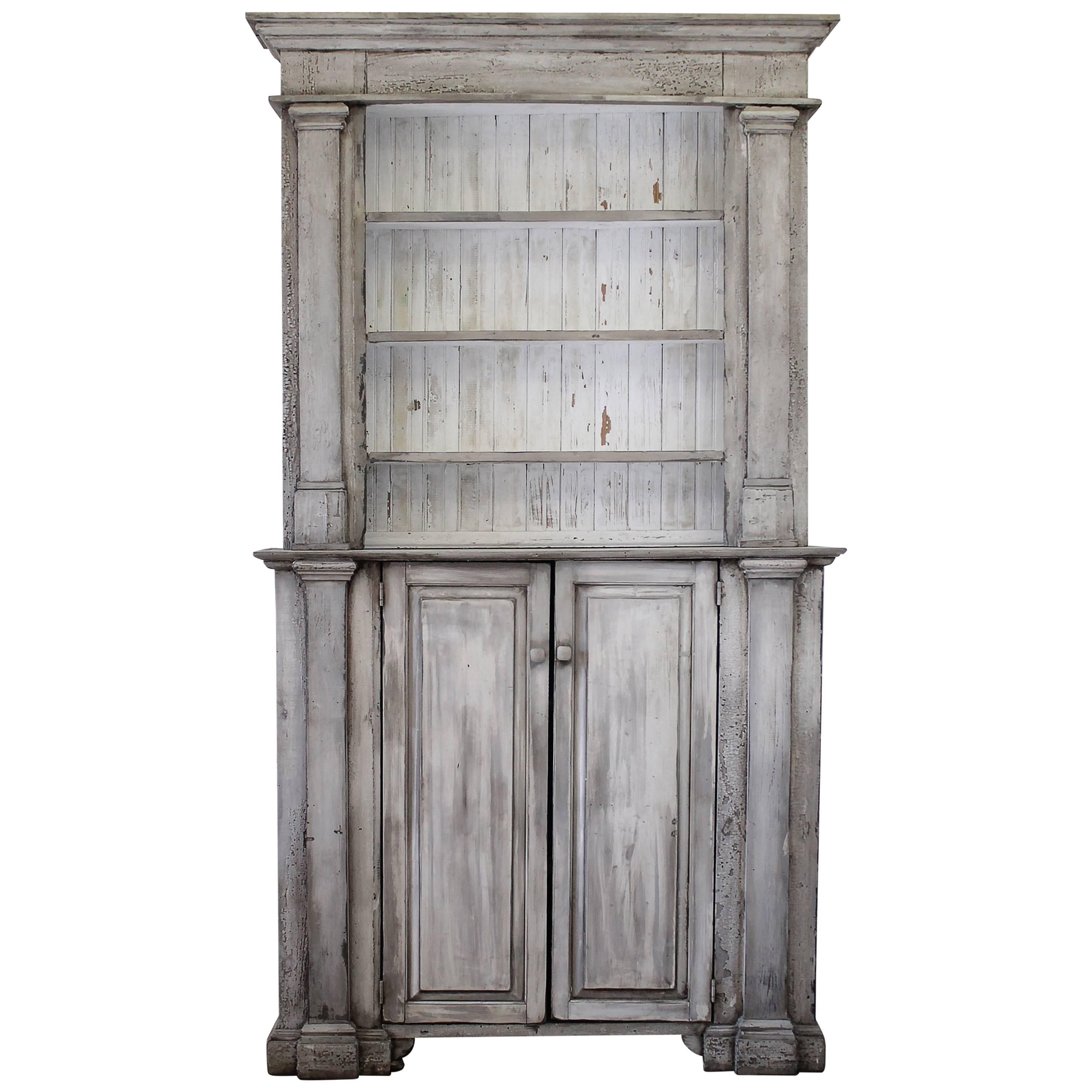 Antique Primitive Style 2 Part Display Cabinet For Sale