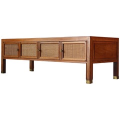 Drexel Walnut and Cane Coffee Table or Cabinet