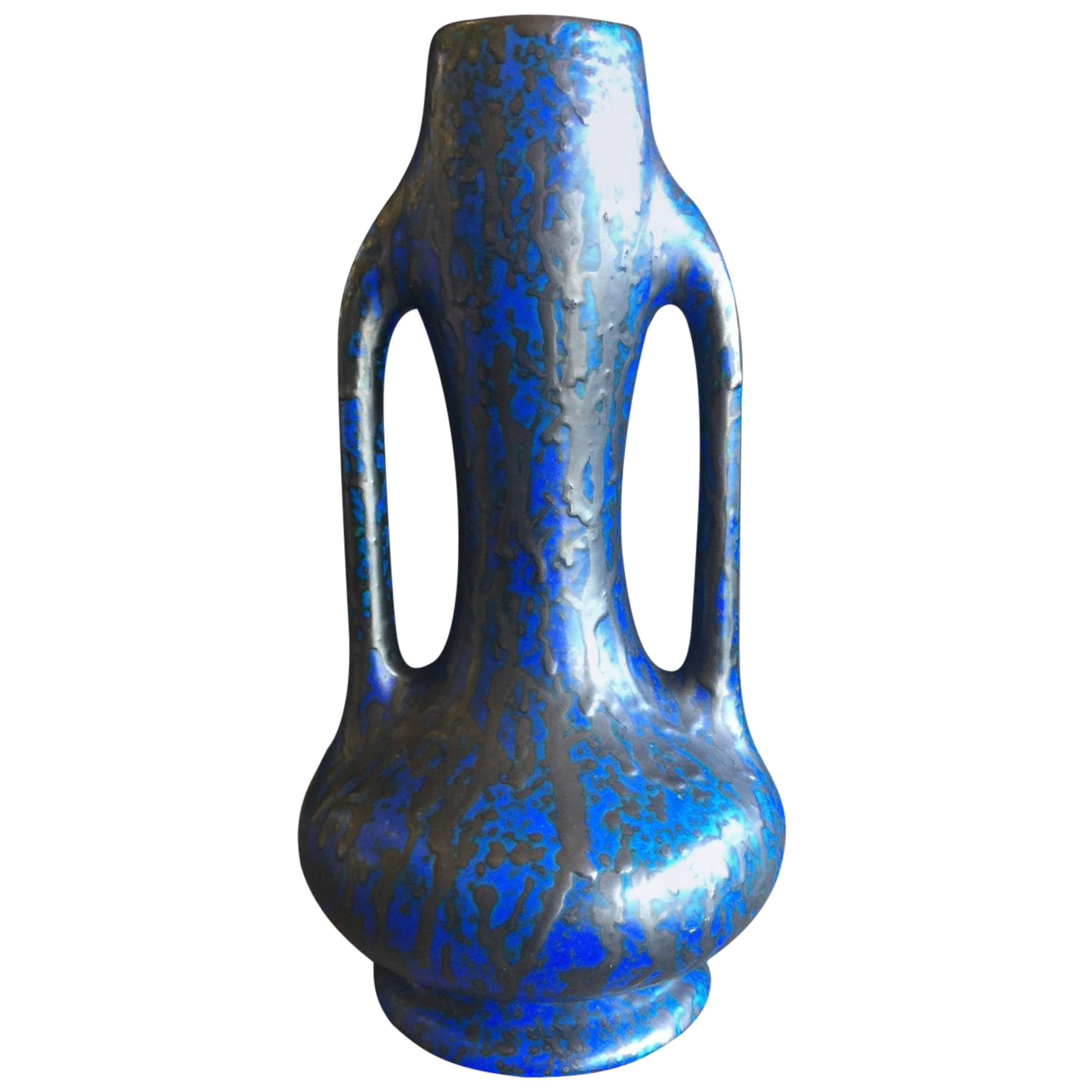 Midcentury Dual Handled Lava Glazed Vase by Ceramique De Bruxelles of Belgium
