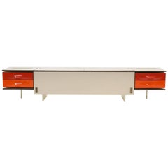 Used Queen Headboard with Attached Nightstands by Raymond Loewy, DF2000 Original