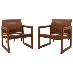 Pair of Midcentury Leather Safari Chairs Designed by Karin Mobring, 1970s