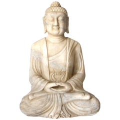 White Marble Stone Buddha Statue, Hand-Carved