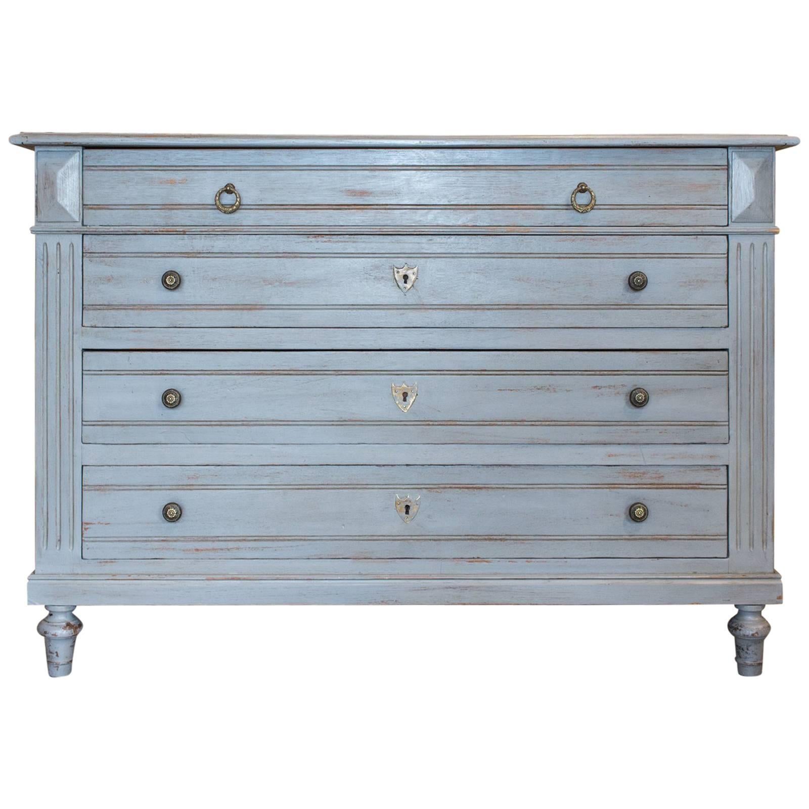 Antique Painted French Empire Chest of Drawers in French Blue