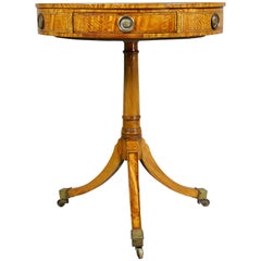 Antique Regency Style Satinwood Drum Table