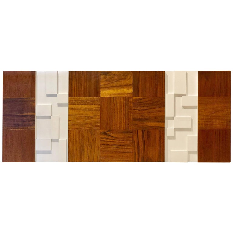 Striking MidCentury Modern Walnut Geometric Cubist Large Wall Panel at