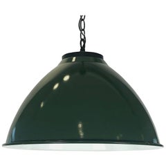 Green Tole Industrial Hanging Lamps or Lanterns from England (18 1/4" Diameter)