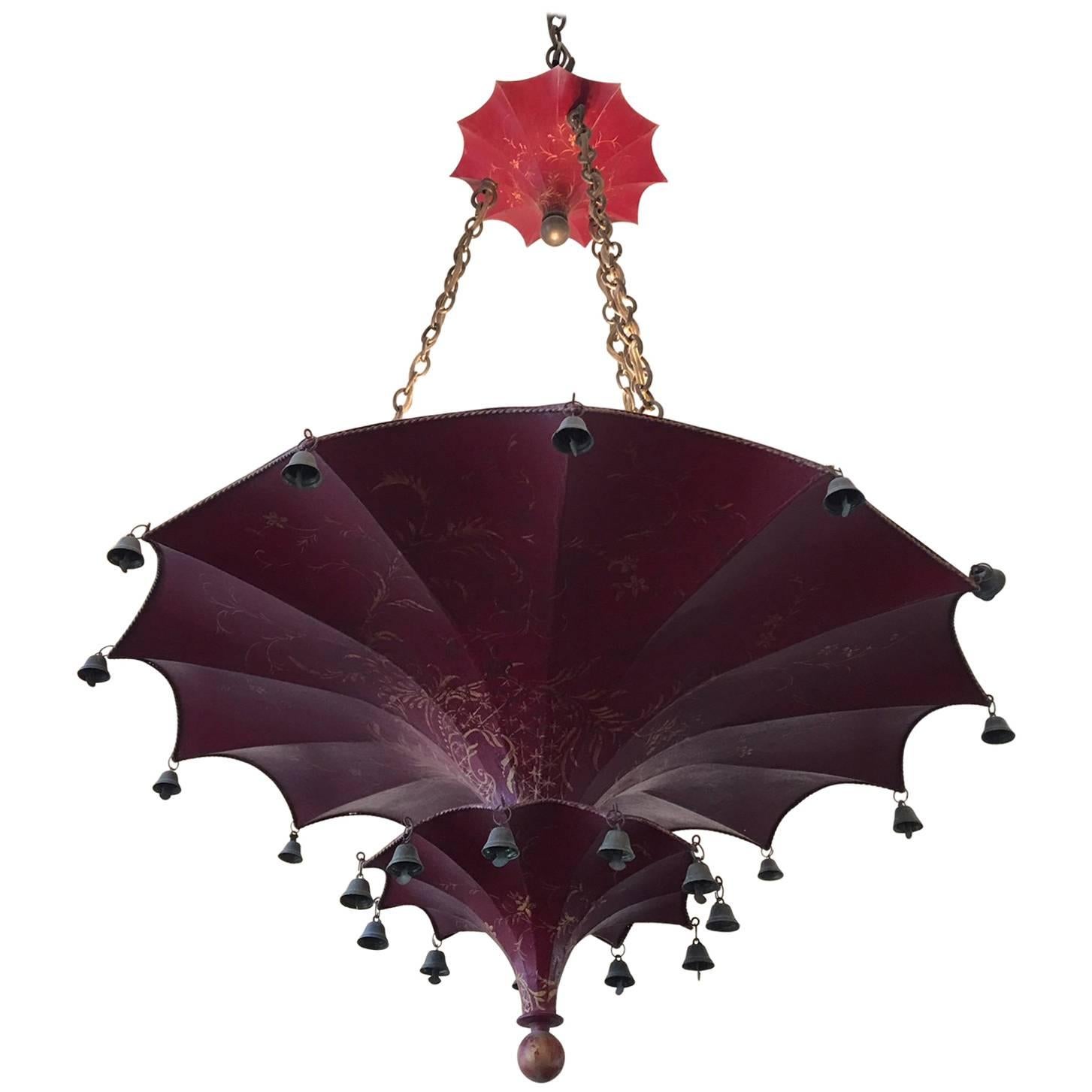 Chinese Red Pagoda Style Hanging Light Fixture by John Rosselli, 20th Century