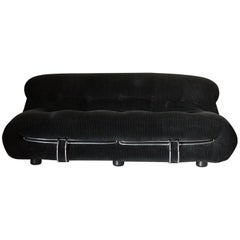 Afra & Tobia Scarpa 'Soriana' Sofa Upholstered in Original Black Velvet