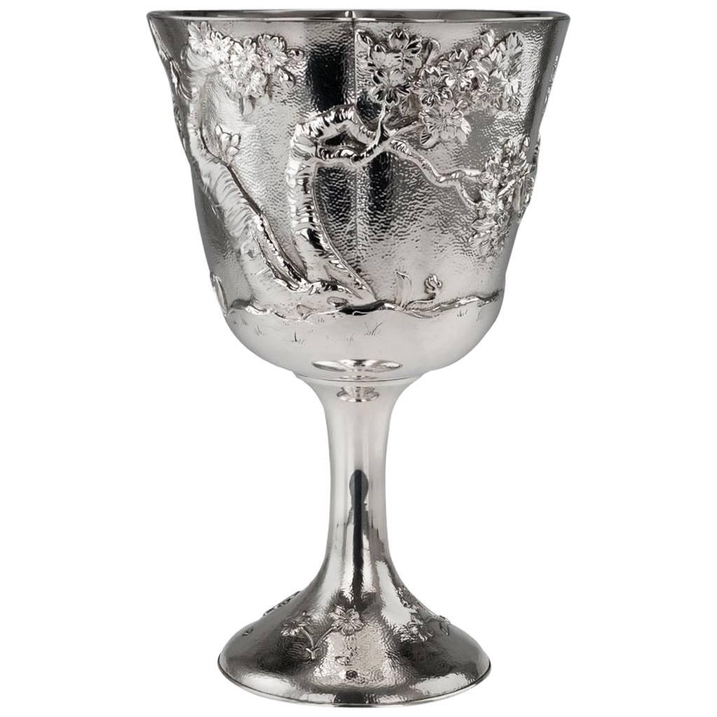 Antique 20th Century Japanese Solid Silver Massive Goblet, Nomura, circa 1900