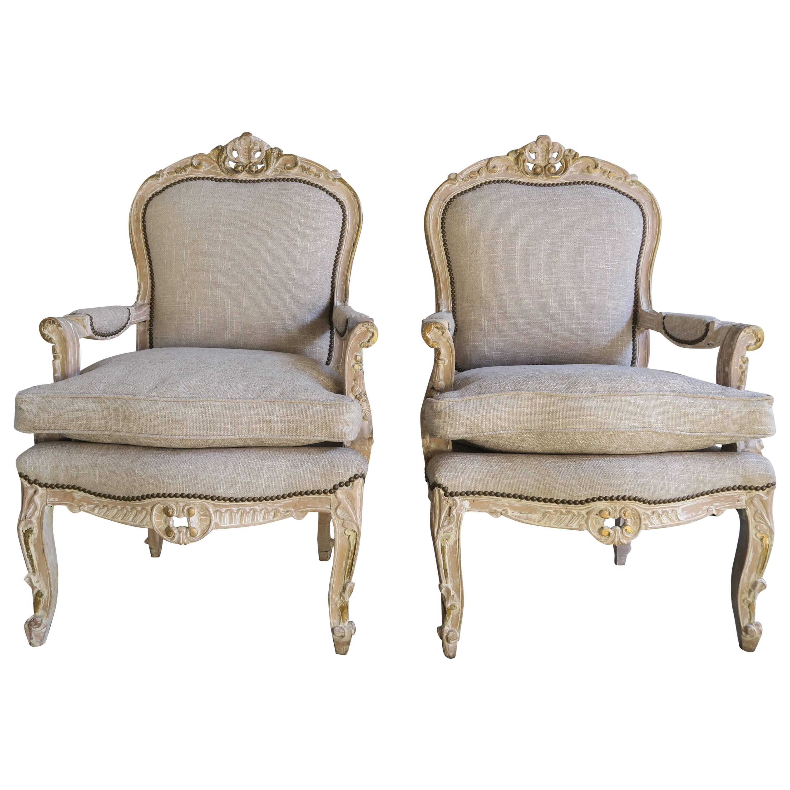 French Louis XV Style Armchairs, circa 1930s, Pair